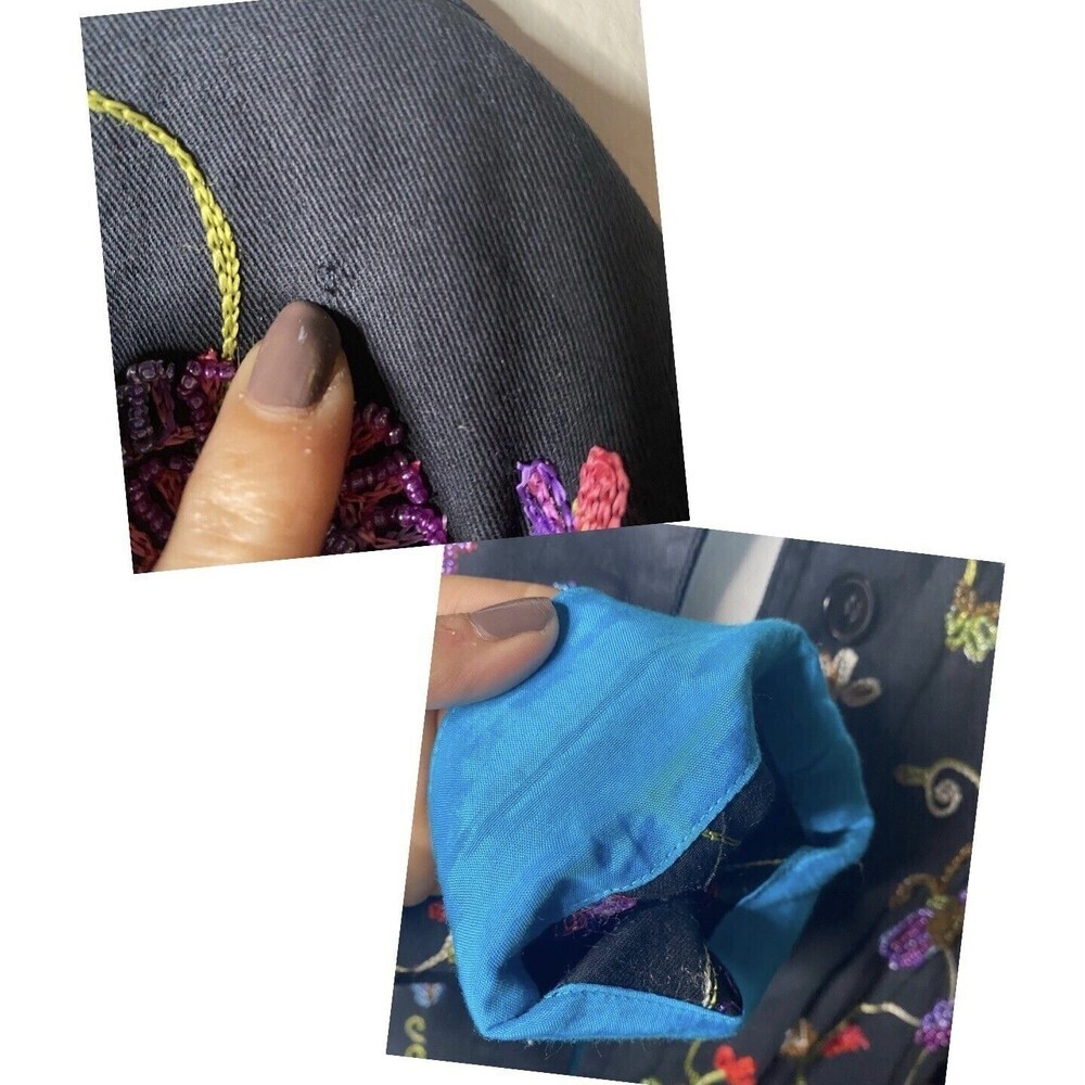 Vtg Quaker Factory Jacket Women Sz M Black Beaded Butterflies Embroidery Flowers - Picture 9 of 9